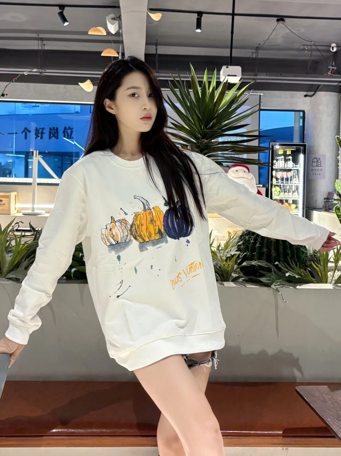 Louis Vuitton/Louis Vuitton 24FW graffiti hand-painted pumpkin round neck sweatshirt